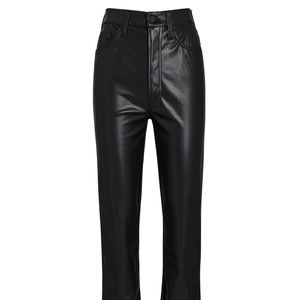 Mother Rider High-Rise Cropped Faux-Leather Ankle Jeans
